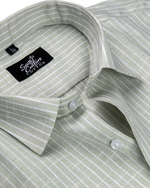Pistachio Green Colour Cotton Shirt With Fine White Stripe