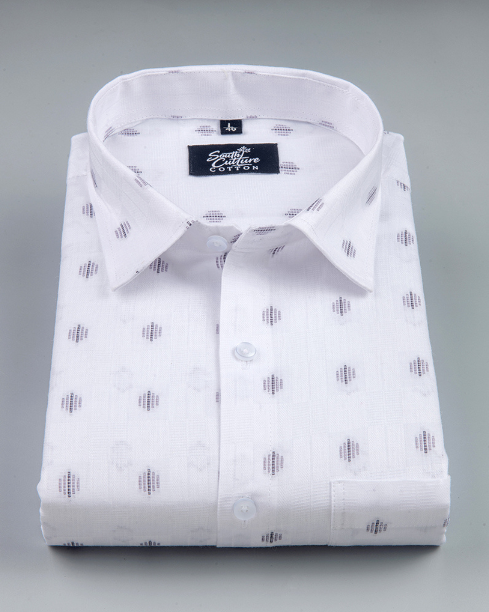 Linen Butta Geo Dot Print Navy Blue Men Shirt