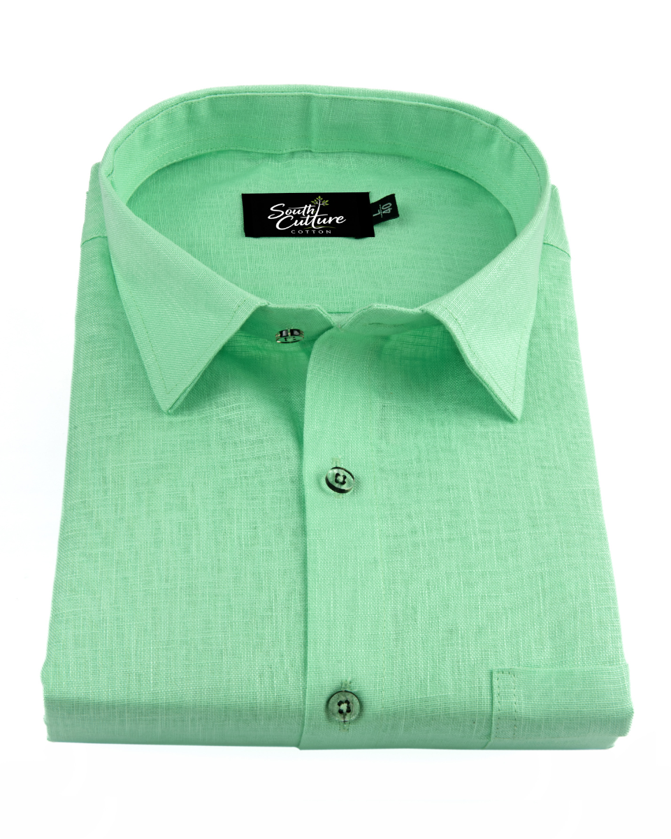 Premium Linen Blend Parrot Green Colour Men's Shirt