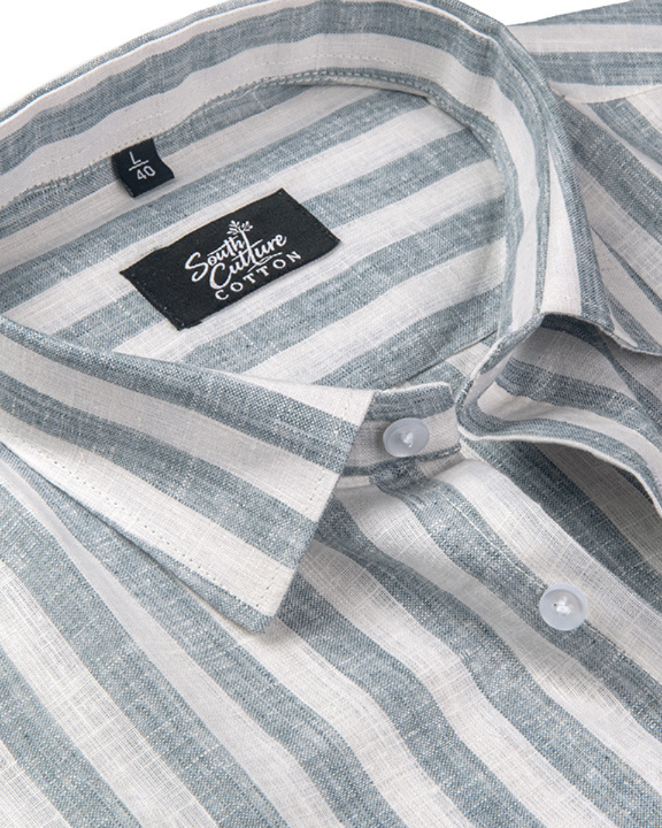 Linen White With Carbon Blue Colour Patta Print For Men