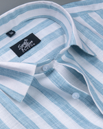 Linen Stripe Sky Blue with White Men Shirt