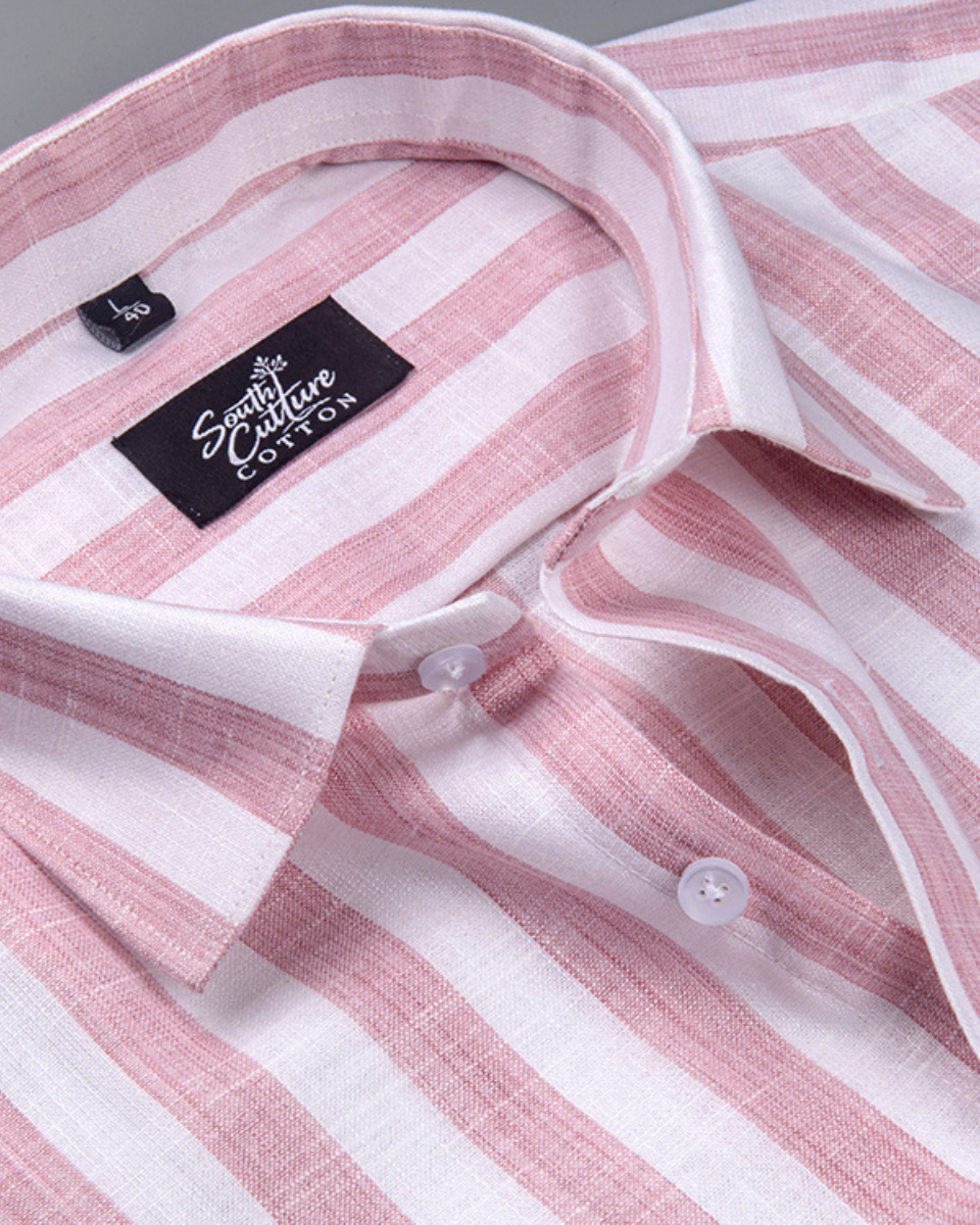 Linen Stripe Pink with White Men Shirt