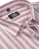 Linen White Pink Colour Patta Print Shirt For Men