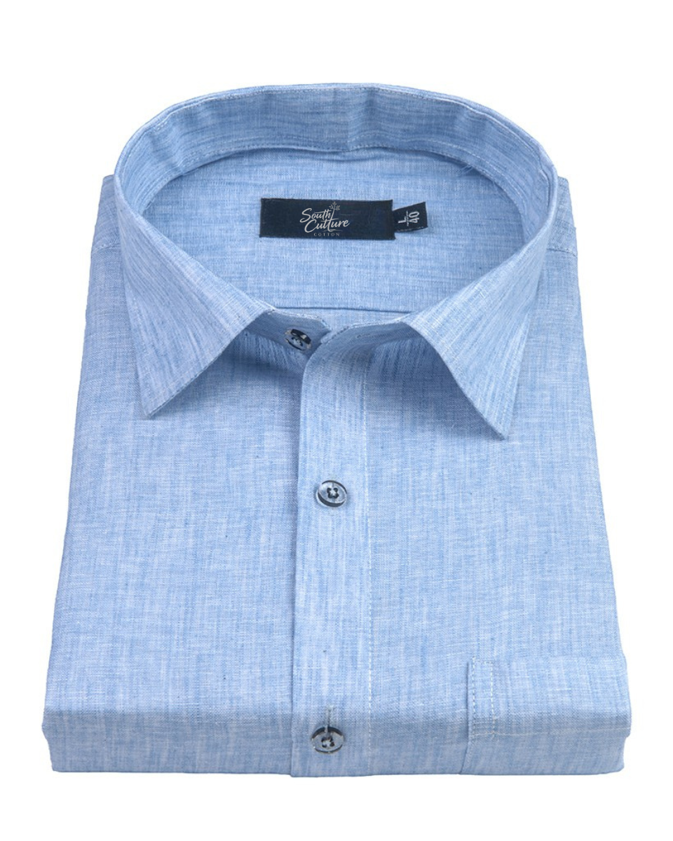 Cotton Linen Ice Blue Colour Shirt for Men
