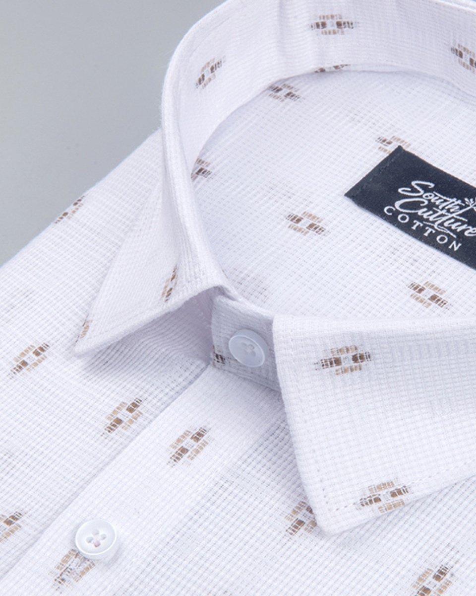 Linen Butta Dot Print Gold Men Shirt
