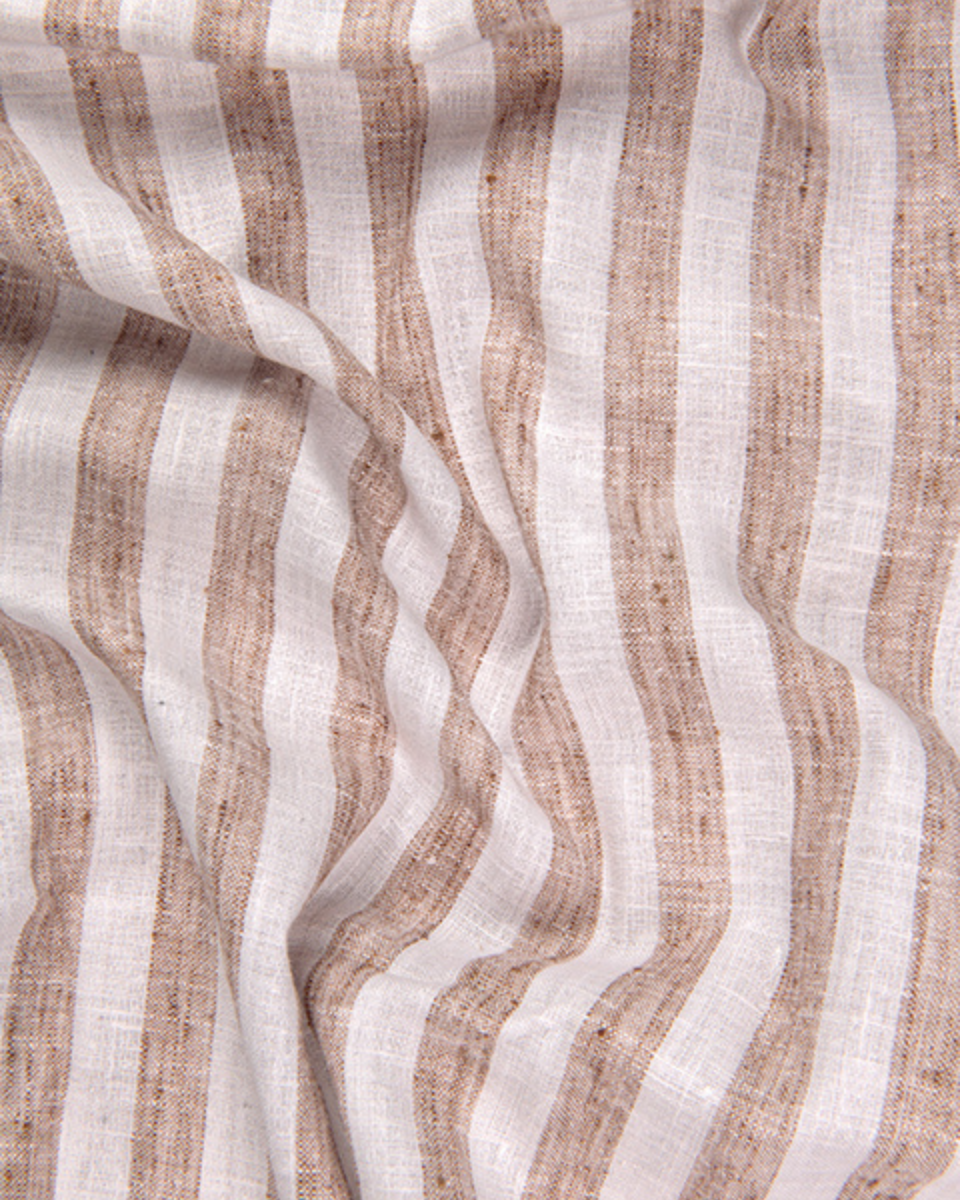 Linen White With Brown Colour Patta Print Shirt For Men