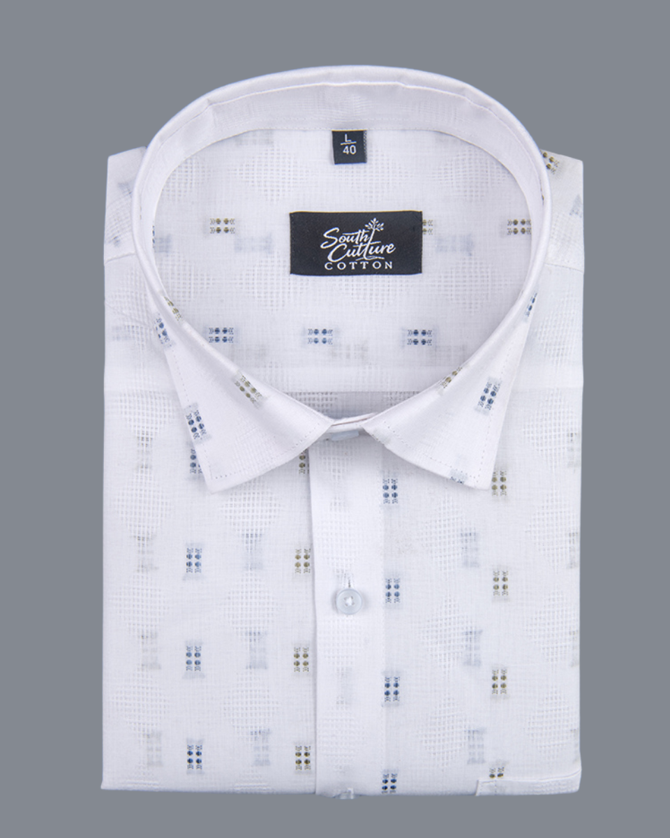 Linen Butta Micro Geometric Print Men Shirt