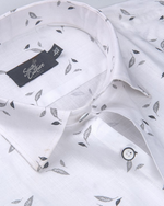 Turkey Linen White with Grey Leaf Print