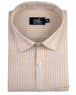 Fawn Colour Cotton Shirt With Fine White Stripe
