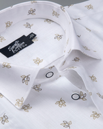 White Cotton Shirt with Small Golden Leaf Print Men's Shirt