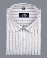 Vertical Stripe Olive Green with White Men Shirt