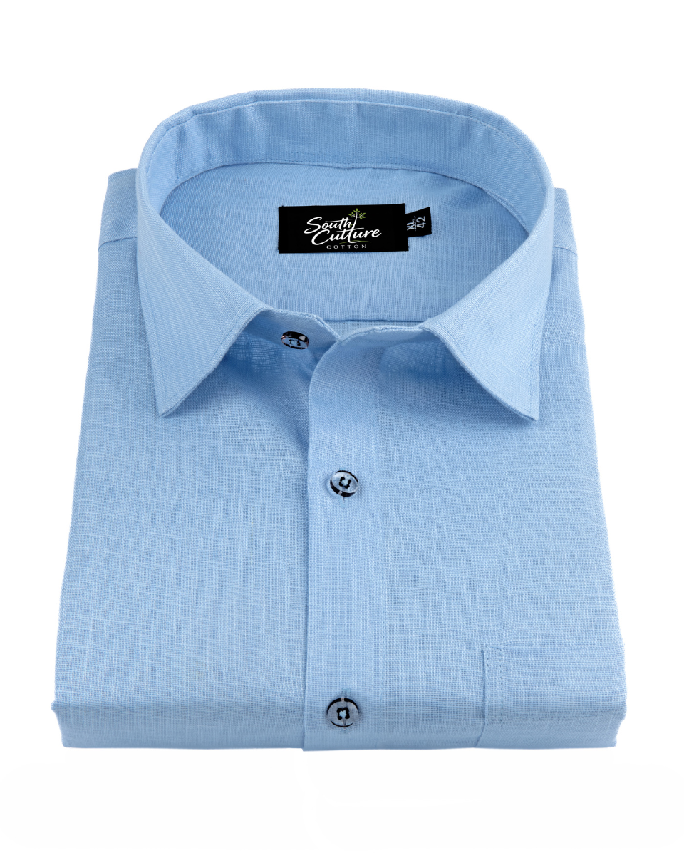 Premium Linen Blend Sky Blue Colour Men's Shirt