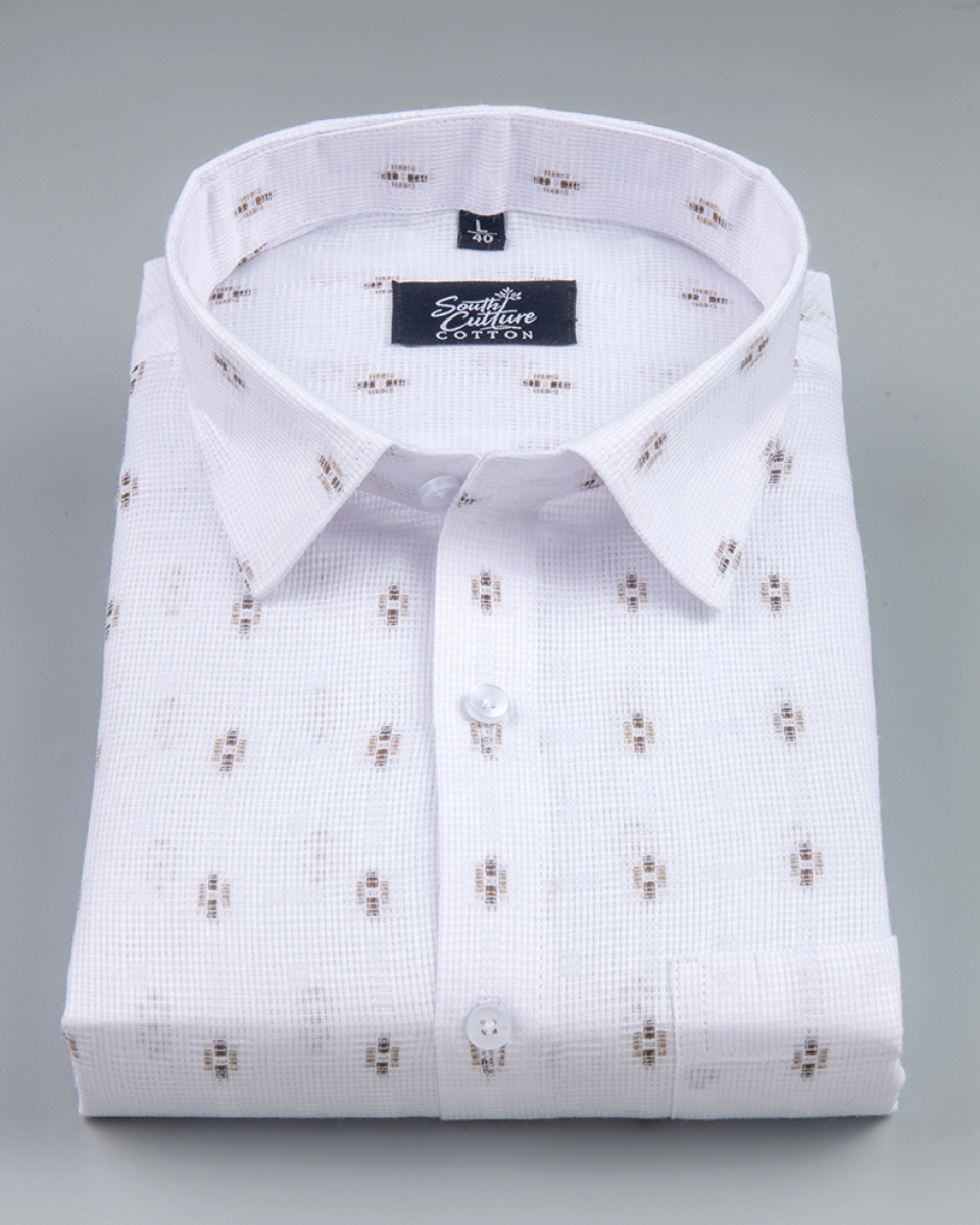 Linen Butta Dot Print Gold Men Shirt