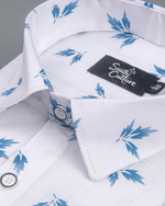 Turkey Linen White with Sky Leaf Print