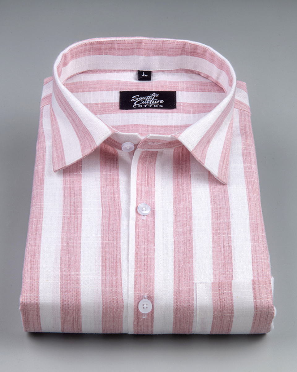 Linen Stripe Pink with White Men Shirt