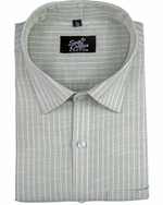 Pistachio Green Colour Cotton Shirt With Fine White Stripe
