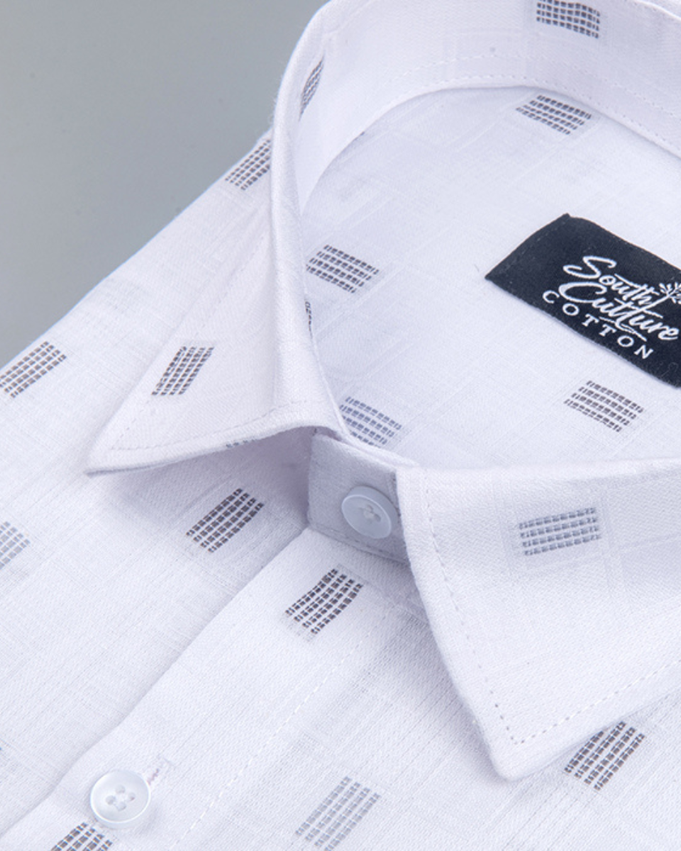 Linen Butta Mini Bar Print Navy Blue Men Shirt