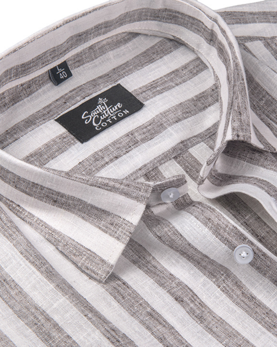 Linen White With Dusty Colour Patta Print Shirt For Men