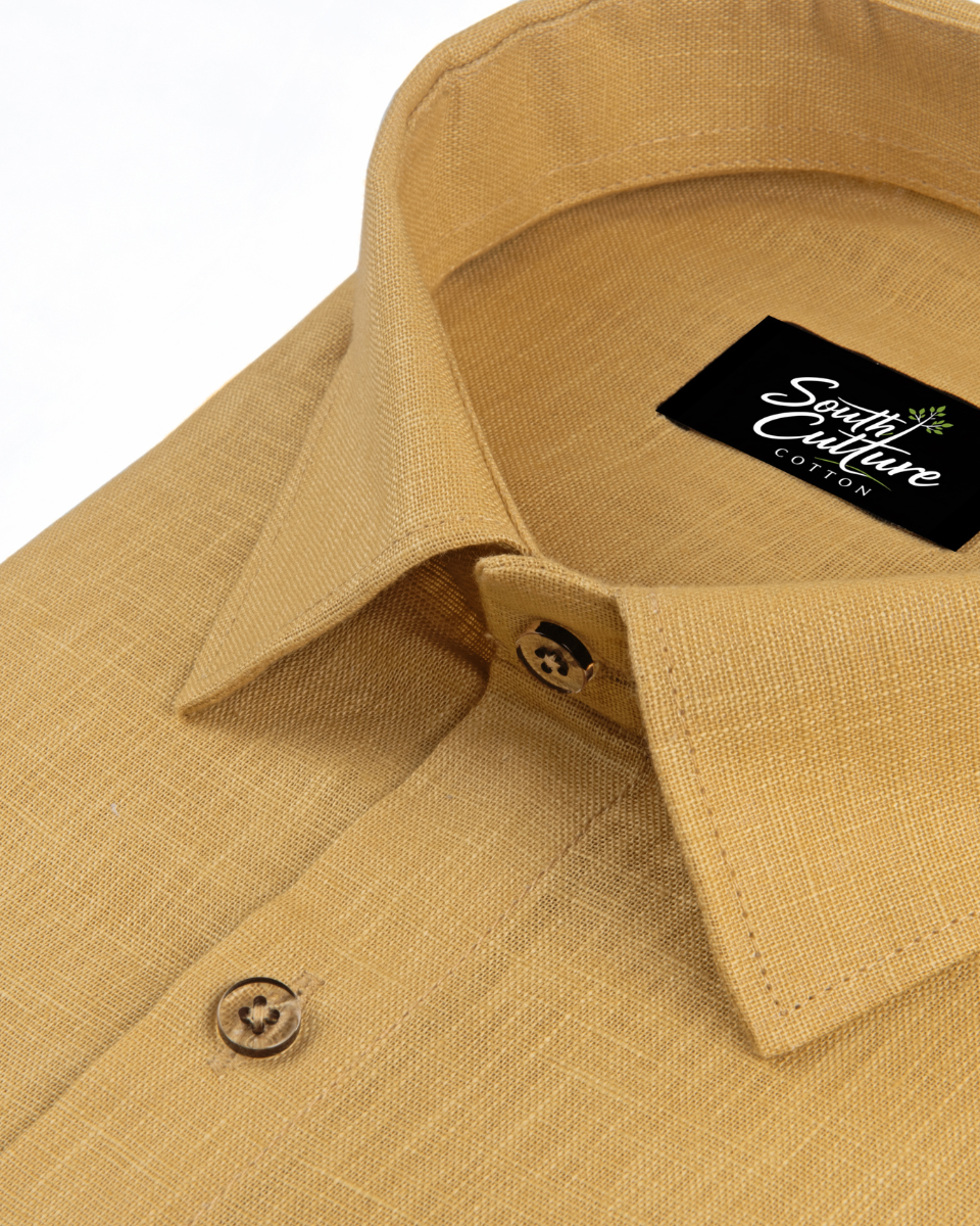 Premium Linen Blend Mustrud Yellow Colour Men's Shirt
