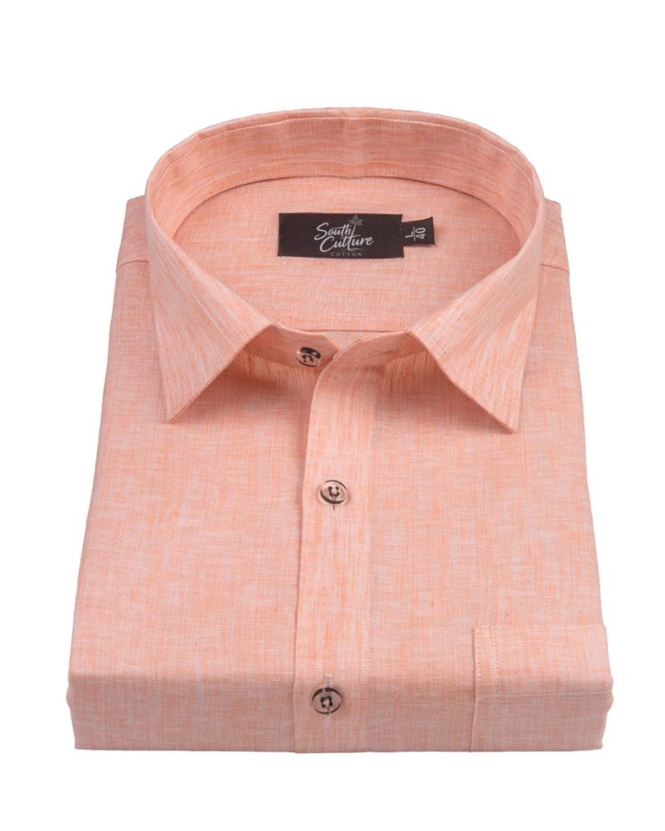 Cotton Linen Peach Colour Shirt for Men