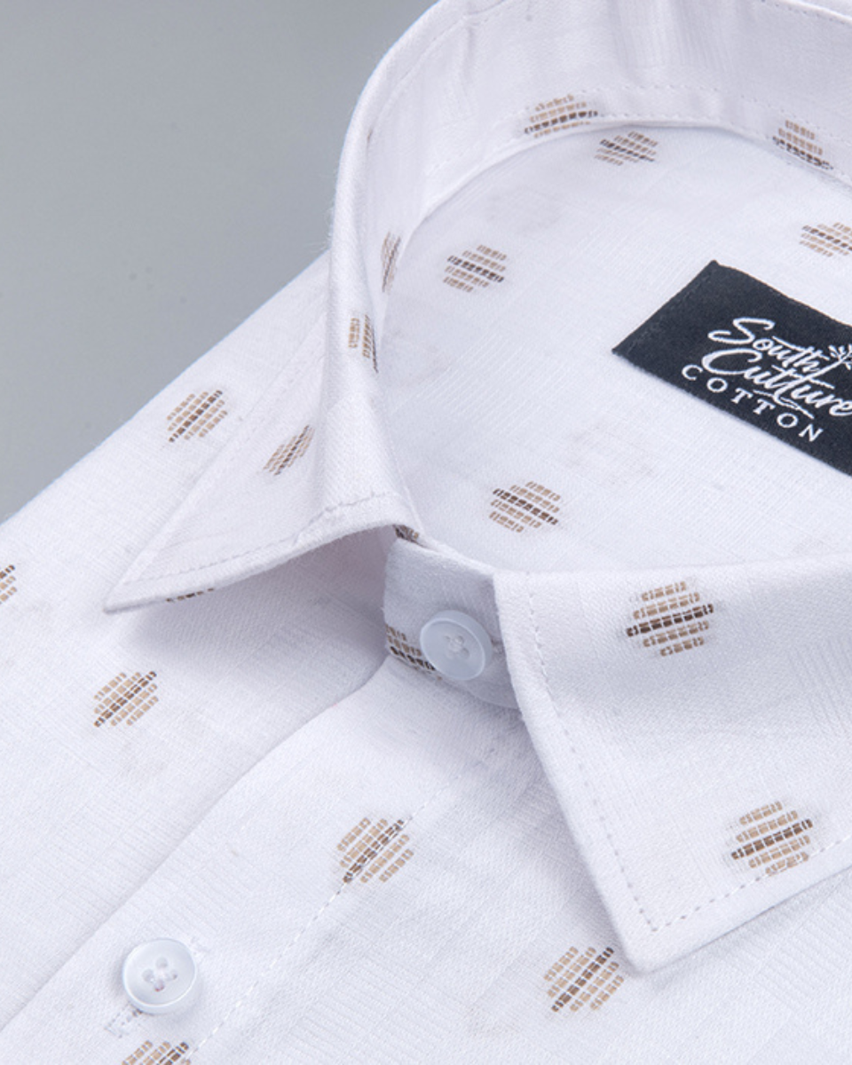Linen Butta Geo Dot Print Gold Men Shirt