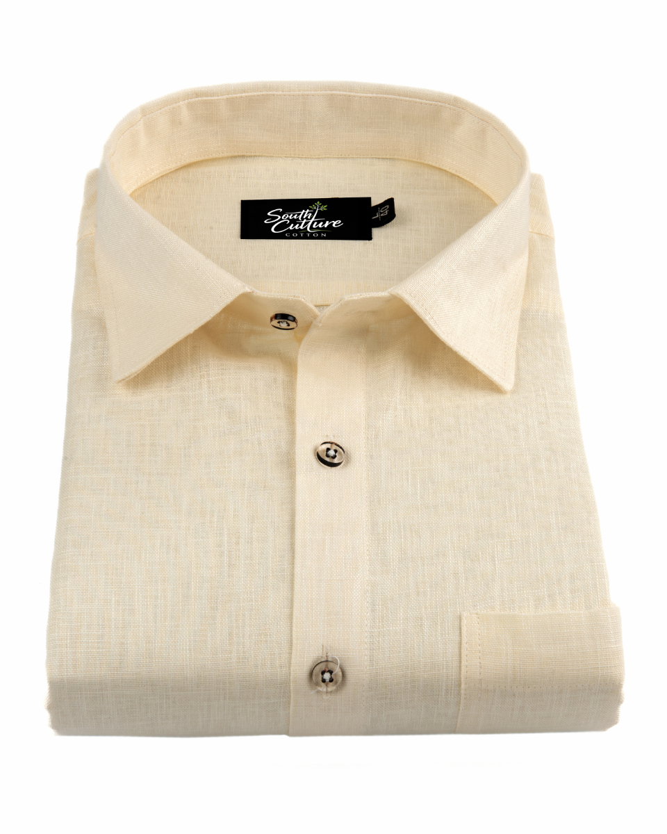 Premium Linen Blend Cream Colour Men's Shirt