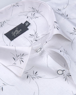 Turkey Linen White with Gray Zen Leaf Print