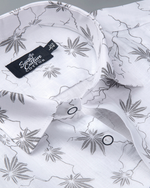 White Cotton Shirt with Grey Palm Leaf Print Men's Shirt