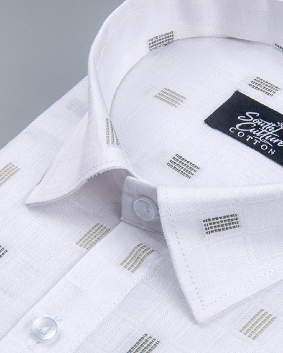 Linen Butta Mini Bar Print Olive Gray Men Shirt