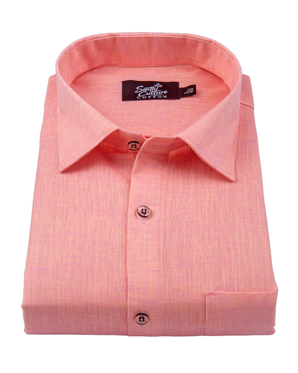 Linen Texture Peach Pink Colour Men's Shirt