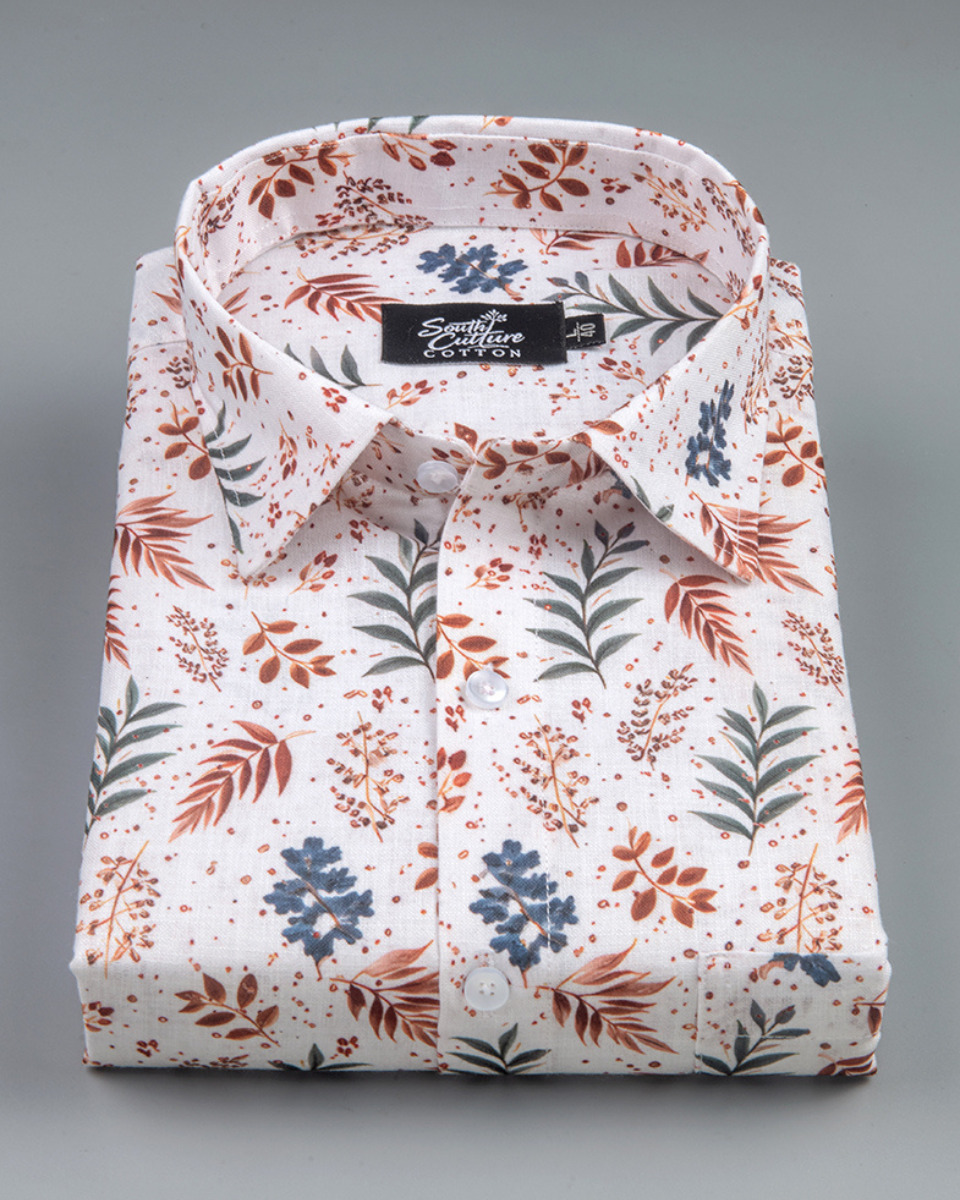 Italian Linen Nature Sketch Print Cream Rama Red Mix