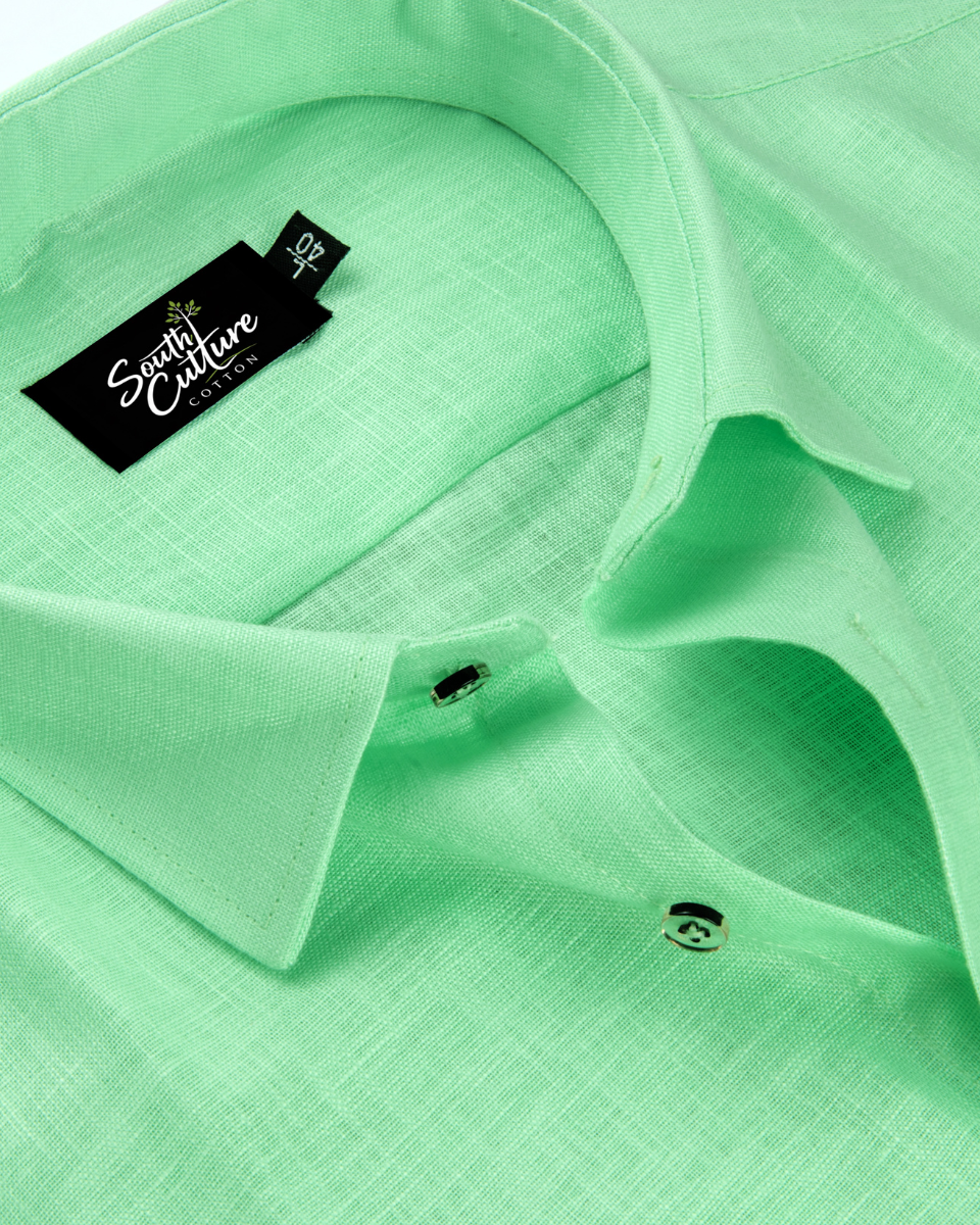 Premium Linen Blend Parrot Green Colour Men's Shirt