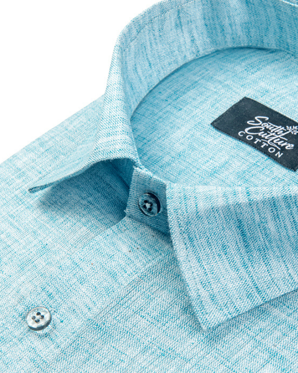 Linen Texture Light Aqua Blue Men's Shirt