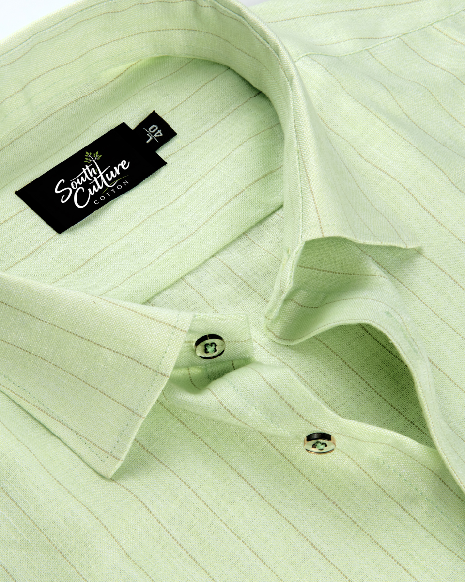 Men’s Pastel Green Colour Striped Cotton Shirt