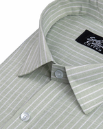 Pistachio Green Colour Cotton Shirt With Fine White Stripe