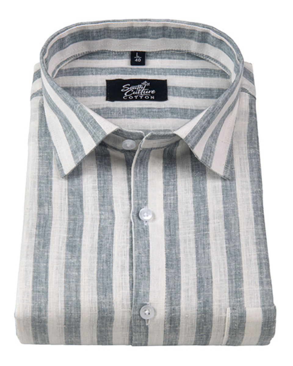 Linen White With Carbon Blue Colour Patta Print For Men