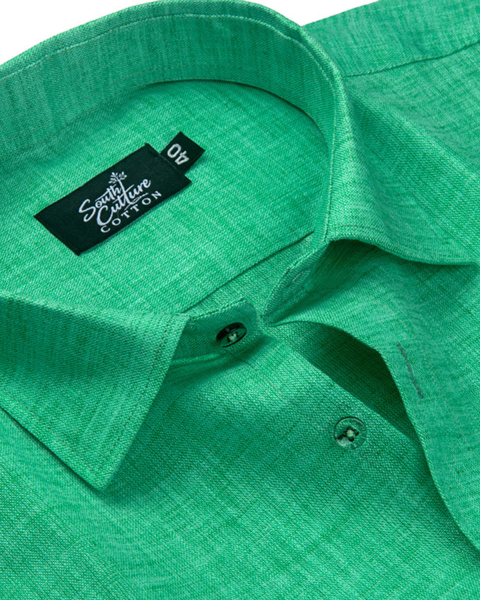 Linen Texture Teal Green Colour Men's Shirt