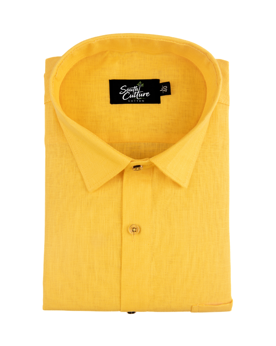 Premium Linen Blend Gold Yellow Colour Men's Shirt
