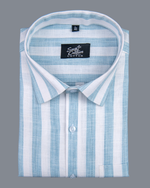 Linen Stripe Sky Blue with White Men Shirt