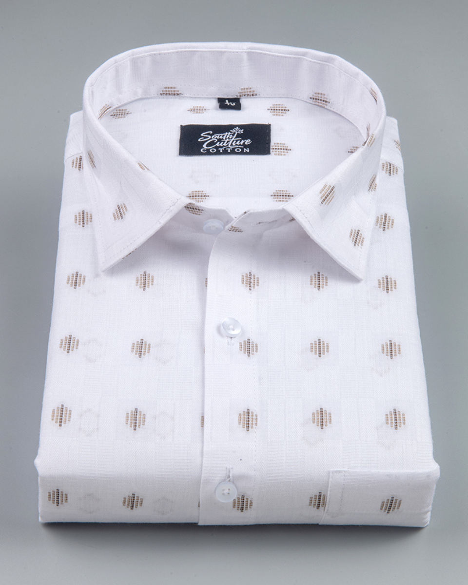 Linen Butta Geo Dot Print Gold Men Shirt