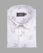 Turkey Linen White with Gray Zen Leaf Print