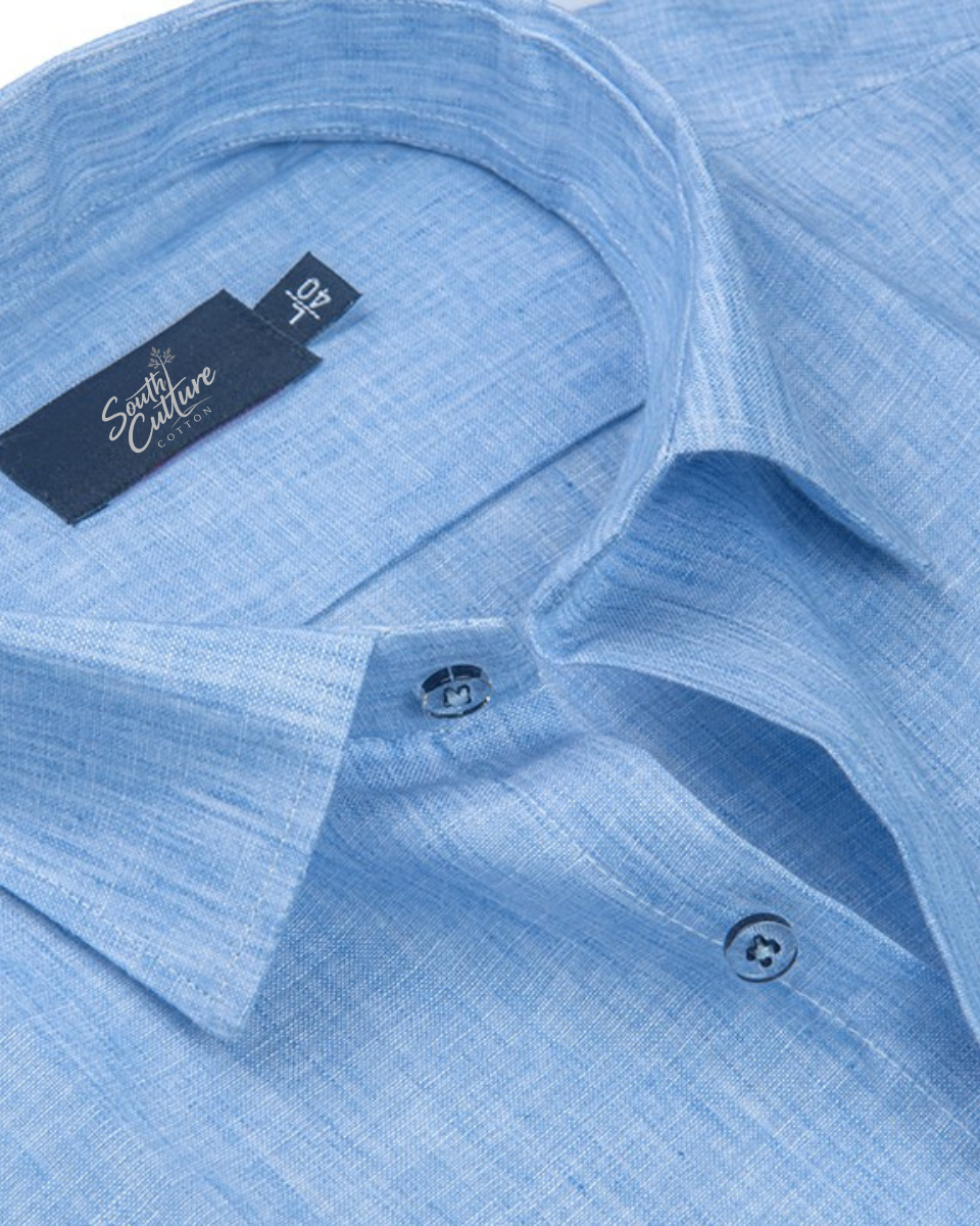 Cotton Linen Ice Blue Colour Shirt for Men