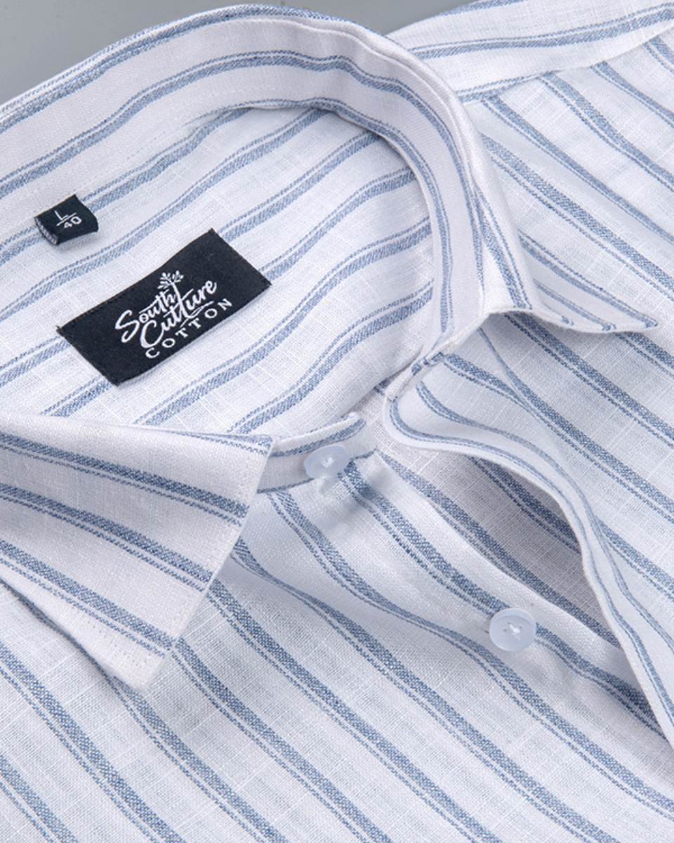 Vertical Stripe White with Blue Stripe Men Shirt