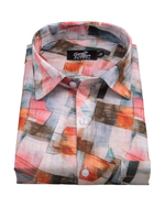 Italian Linen Grid Print Rust Multi Color