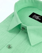 Premium Linen Blend Parrot Green Colour Men's Shirt