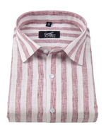 Linen White Pink Colour Patta Print Shirt For Men