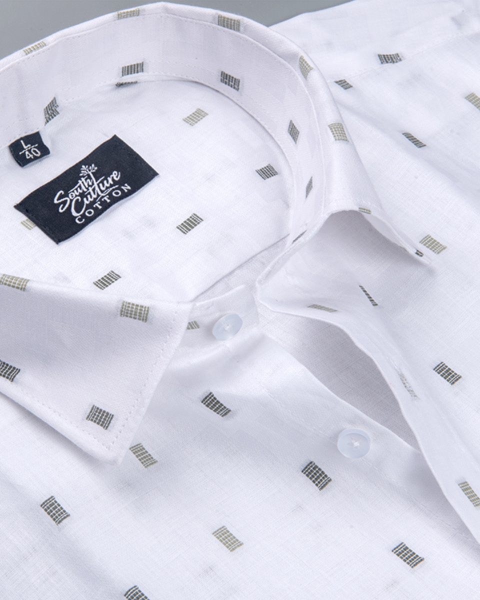 Linen Butta Mini Box Print Mehndi Men Shirt