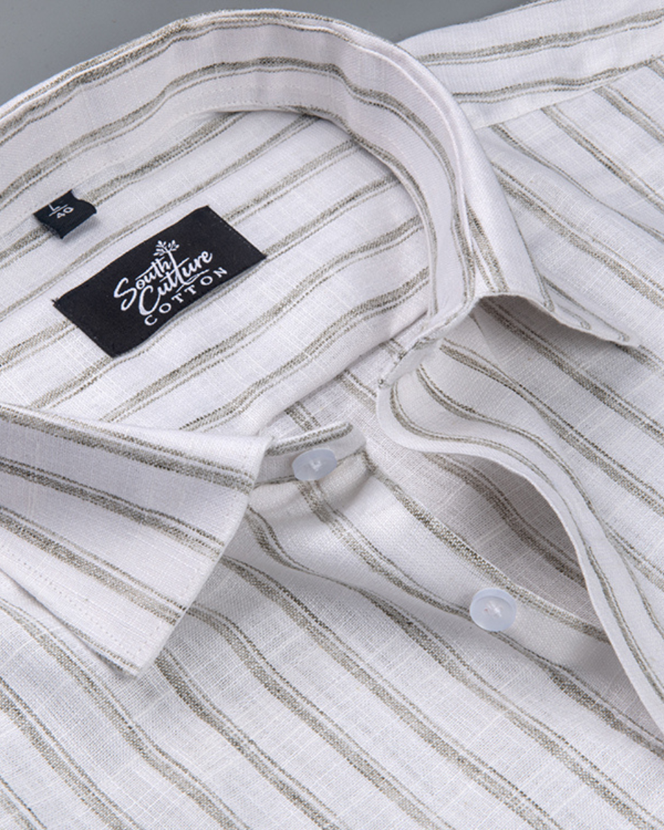 Vertical Stripe Olive Green with White Men Shirt