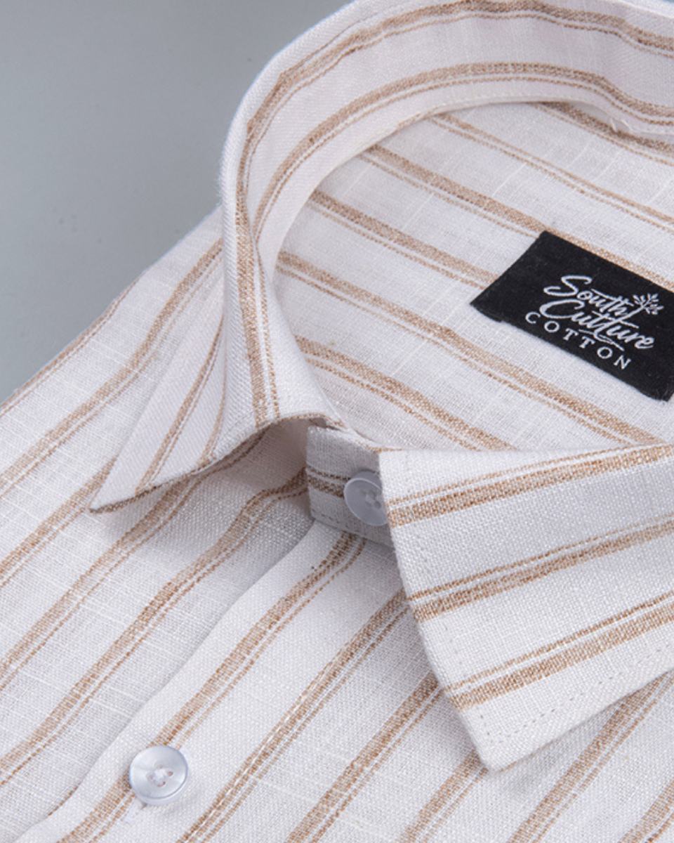 Vertical Stripe Fawn with White Men Shirt