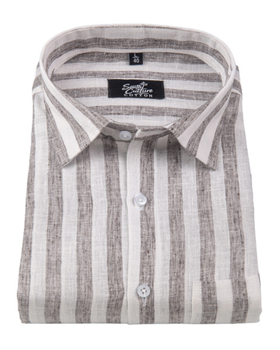 Linen White With Dusty Colour Patta Print Shirt For Men